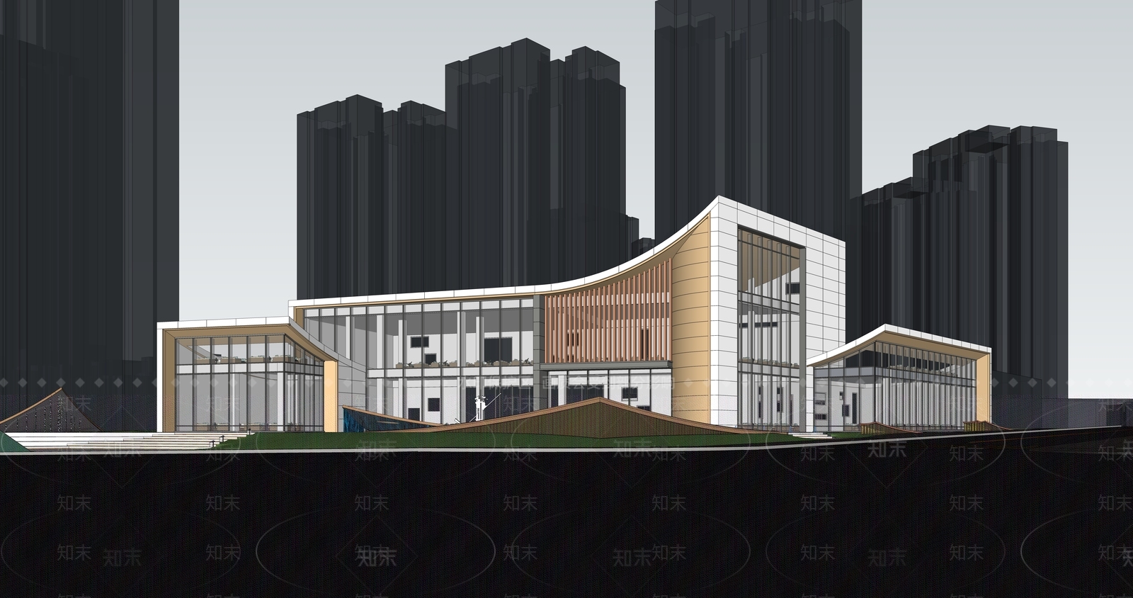现代售楼处建筑SU模型下载【ID:1194149371】