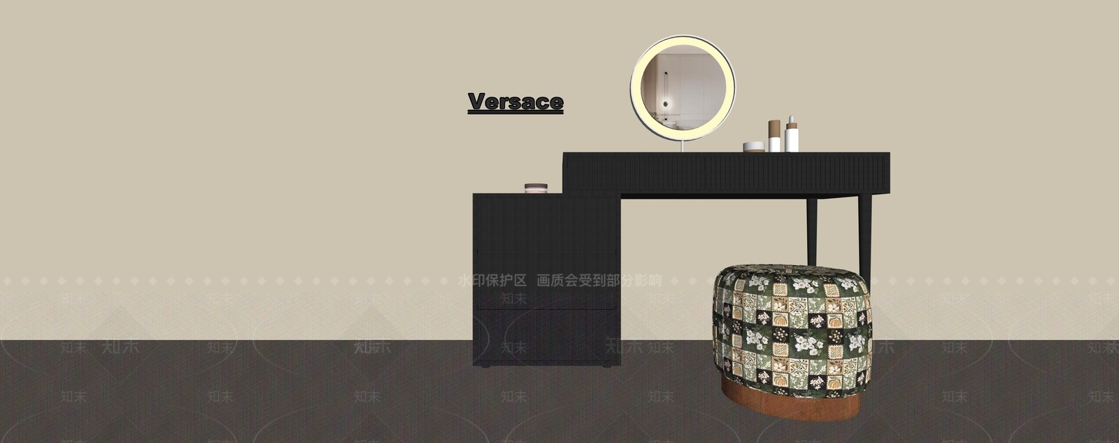 法式复古妆台妆凳3D模型下载【ID:1194149727】