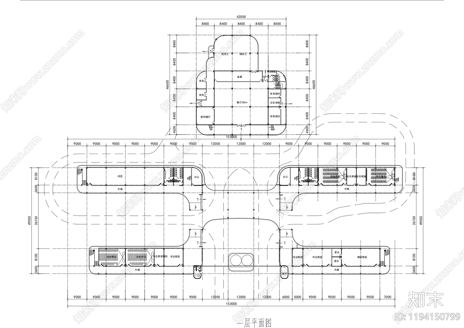 现代学校建筑cad施工图下载【ID:1194150799】