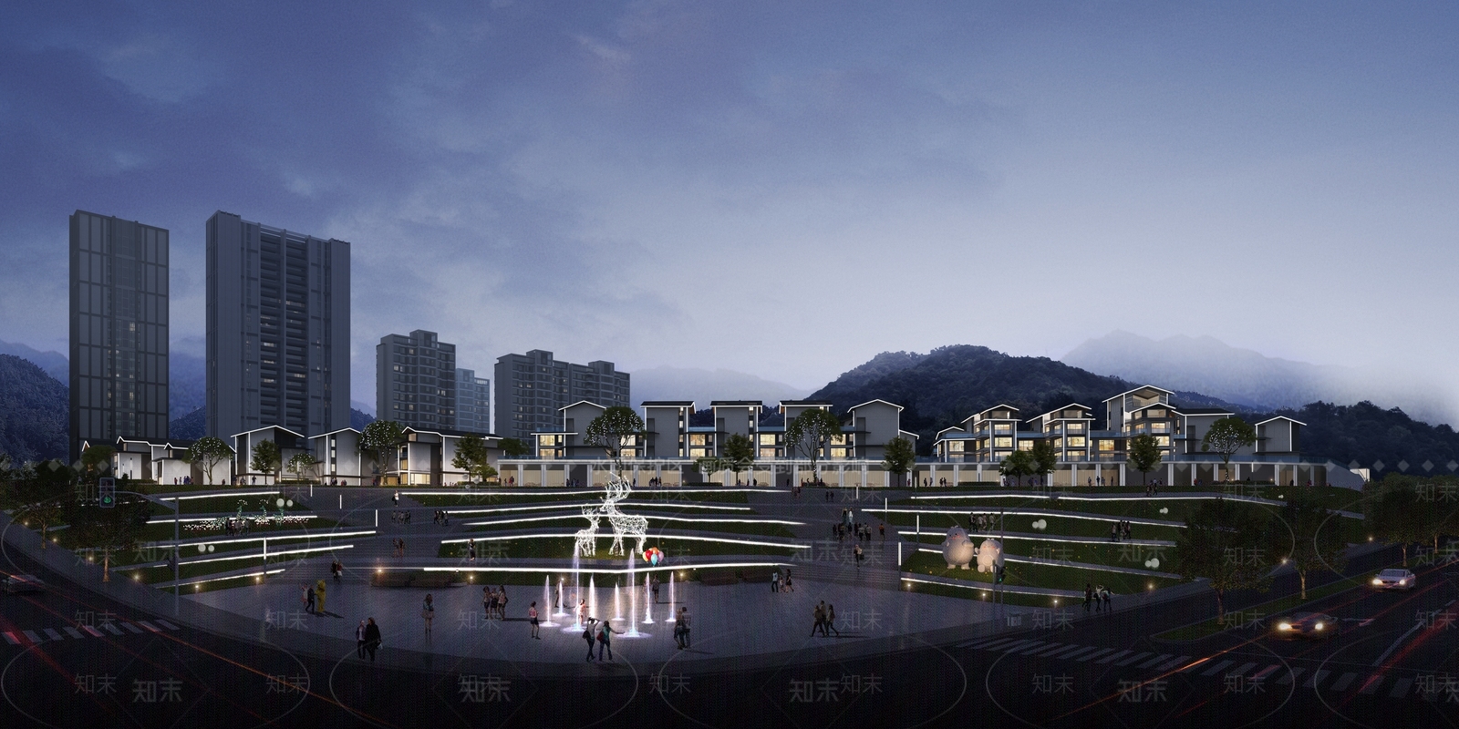 新中式中式商业街SU模型下载【ID:1194156238】