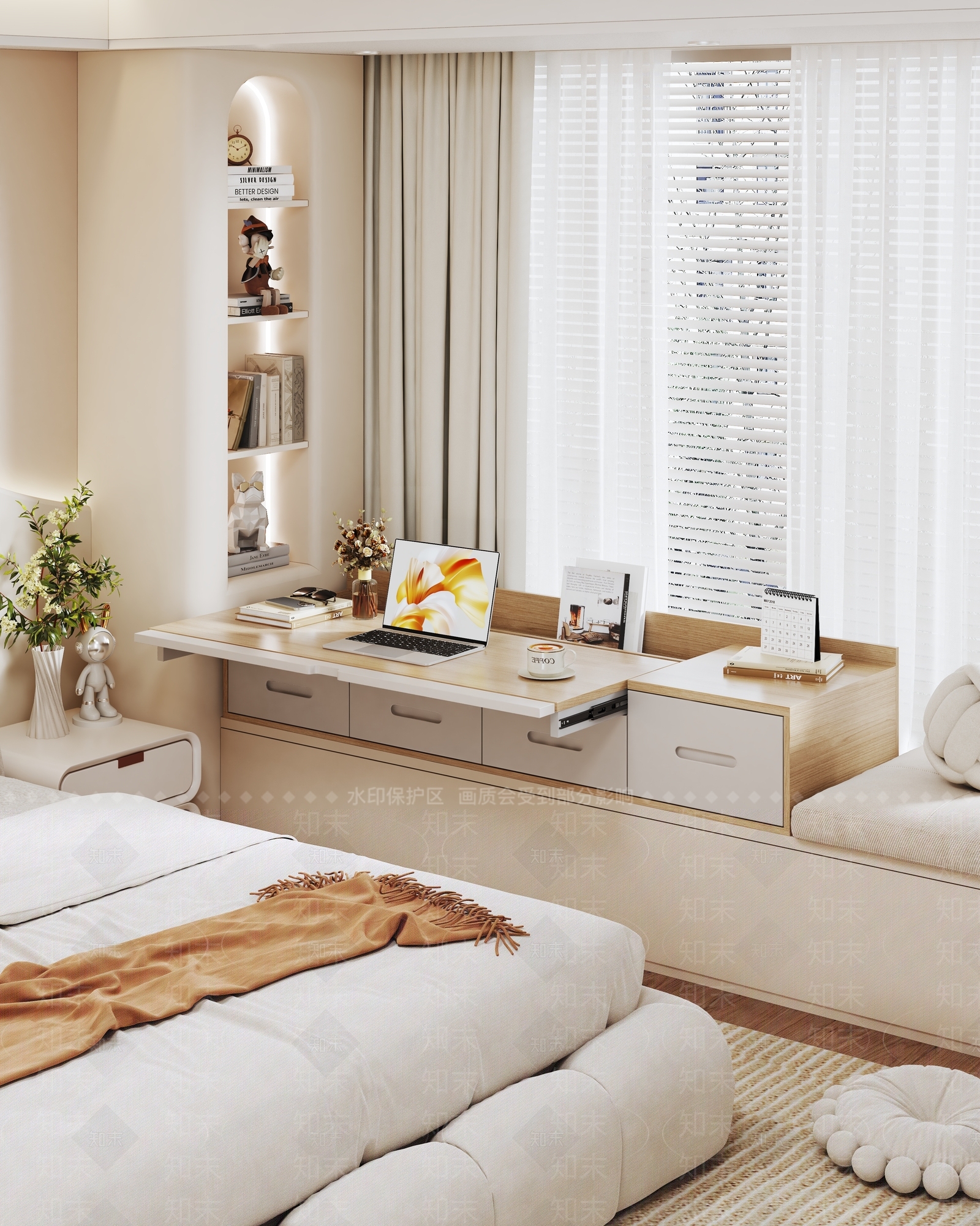 现代奶油书桌3D模型下载【ID:1194156336】