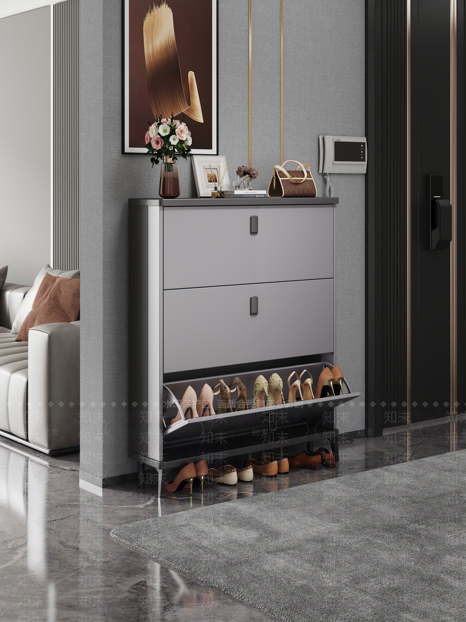 现代轻奢鞋柜3D模型下载【ID:1194157863】