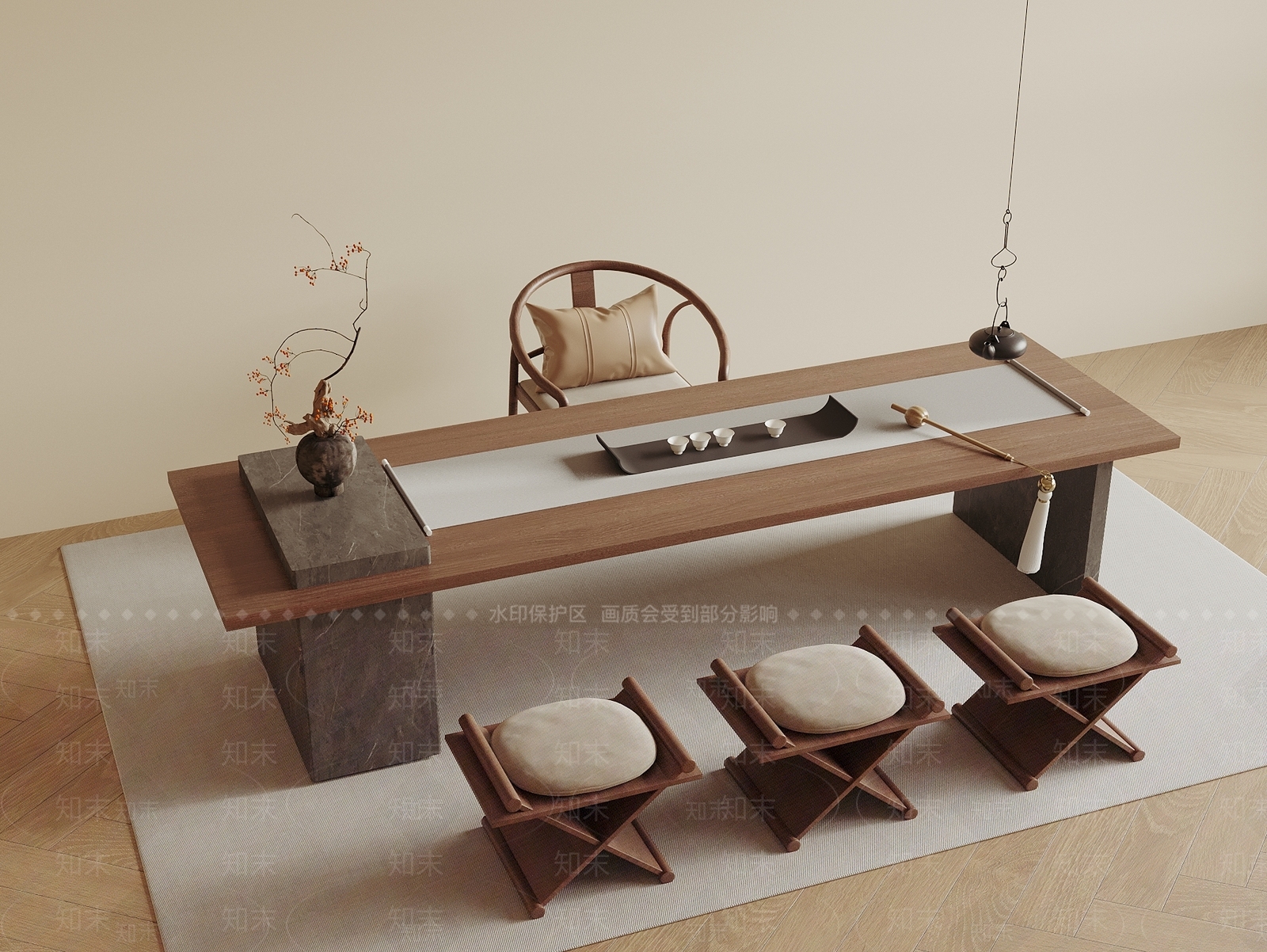 新中式茶桌椅3D模型下载【ID:1194159083】