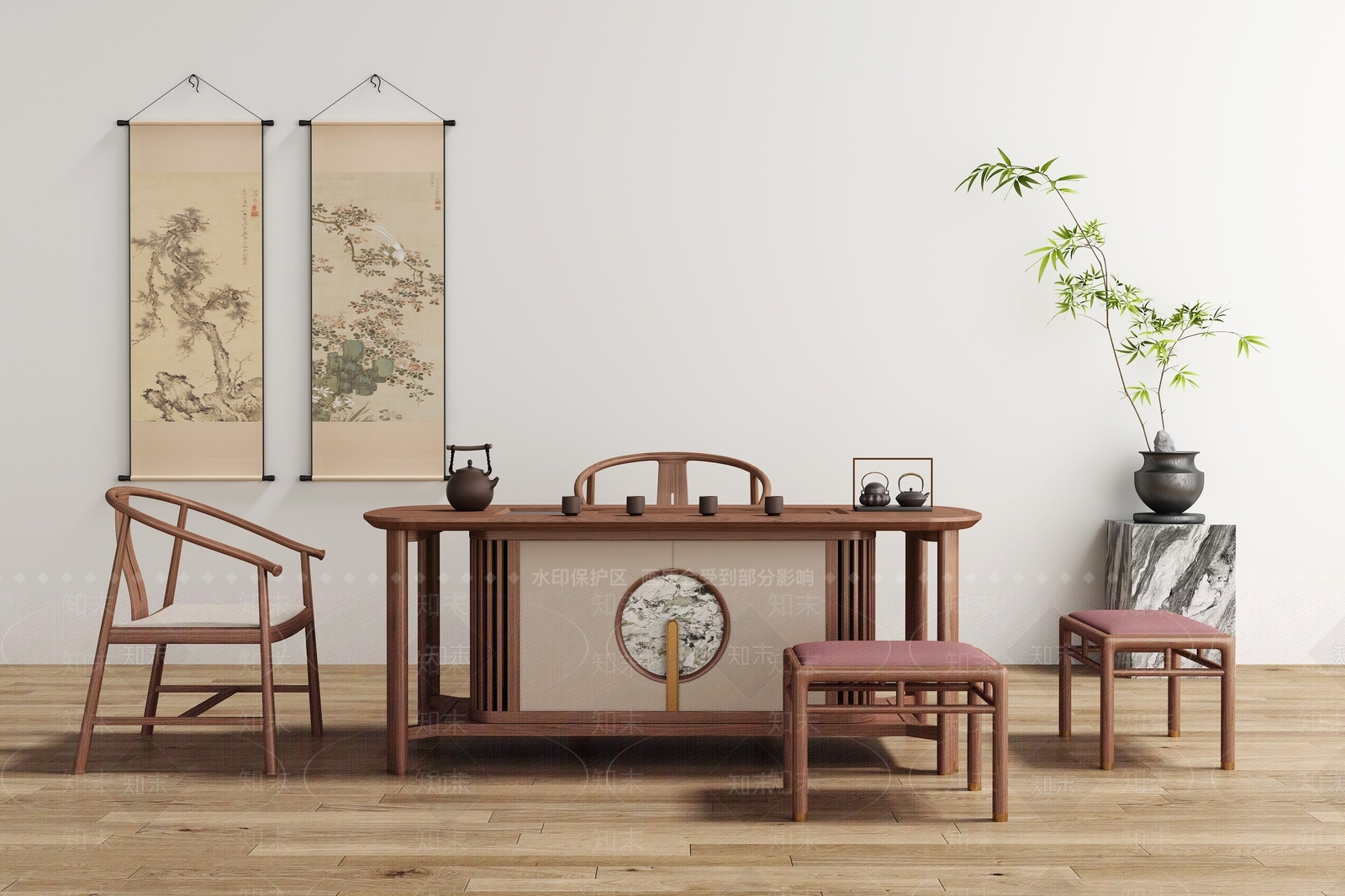 新中式茶桌椅3D模型下载【ID:1194161625】