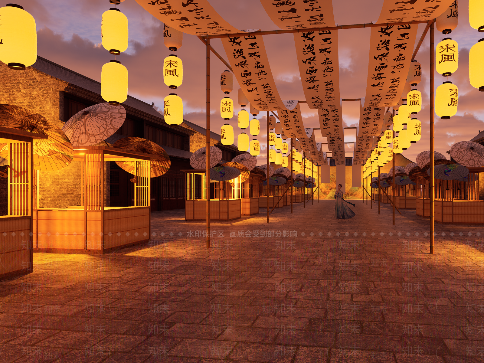 中式复古商业街SU模型下载【ID:1194165226】