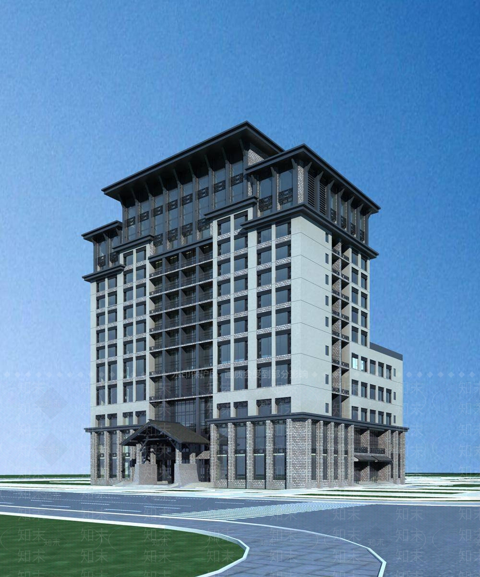 中式酒店外观3D模型下载【ID:1194164664】