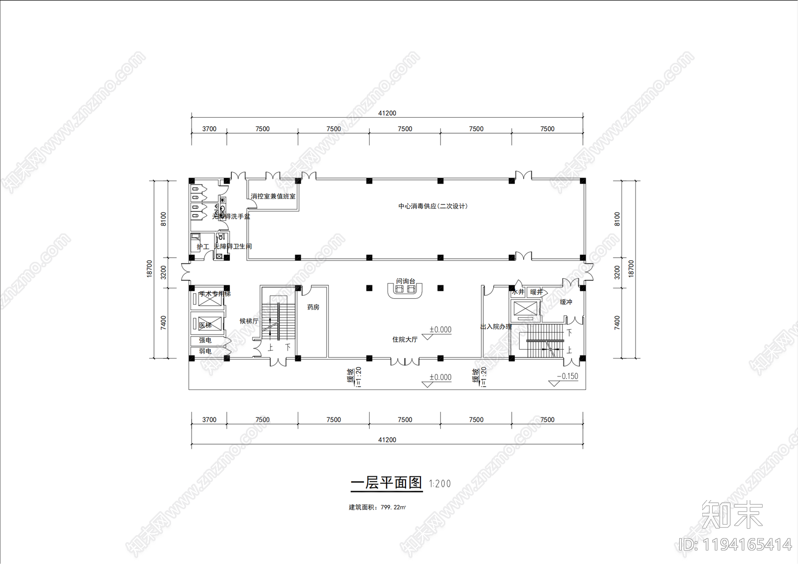 现代医院建筑cad施工图下载【ID:1194165414】
