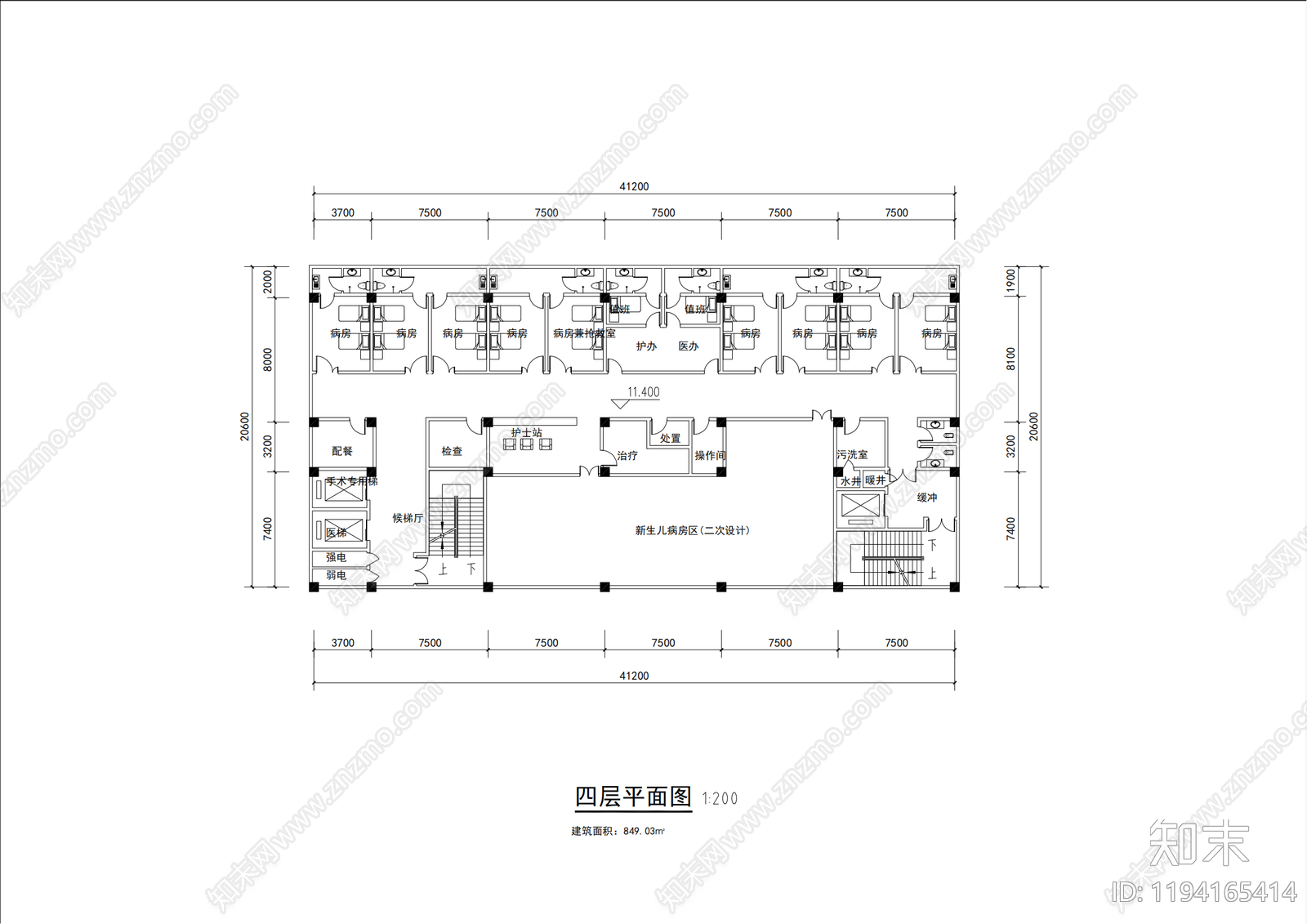 现代医院建筑cad施工图下载【ID:1194165414】