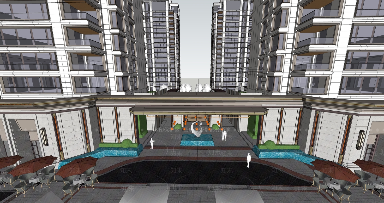现代小区建筑SU模型下载【ID:1194175357】