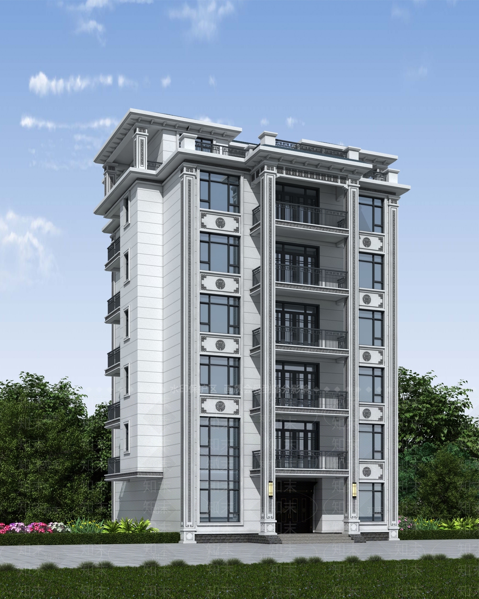 新中式高层住宅3D模型下载【ID:1194183585】