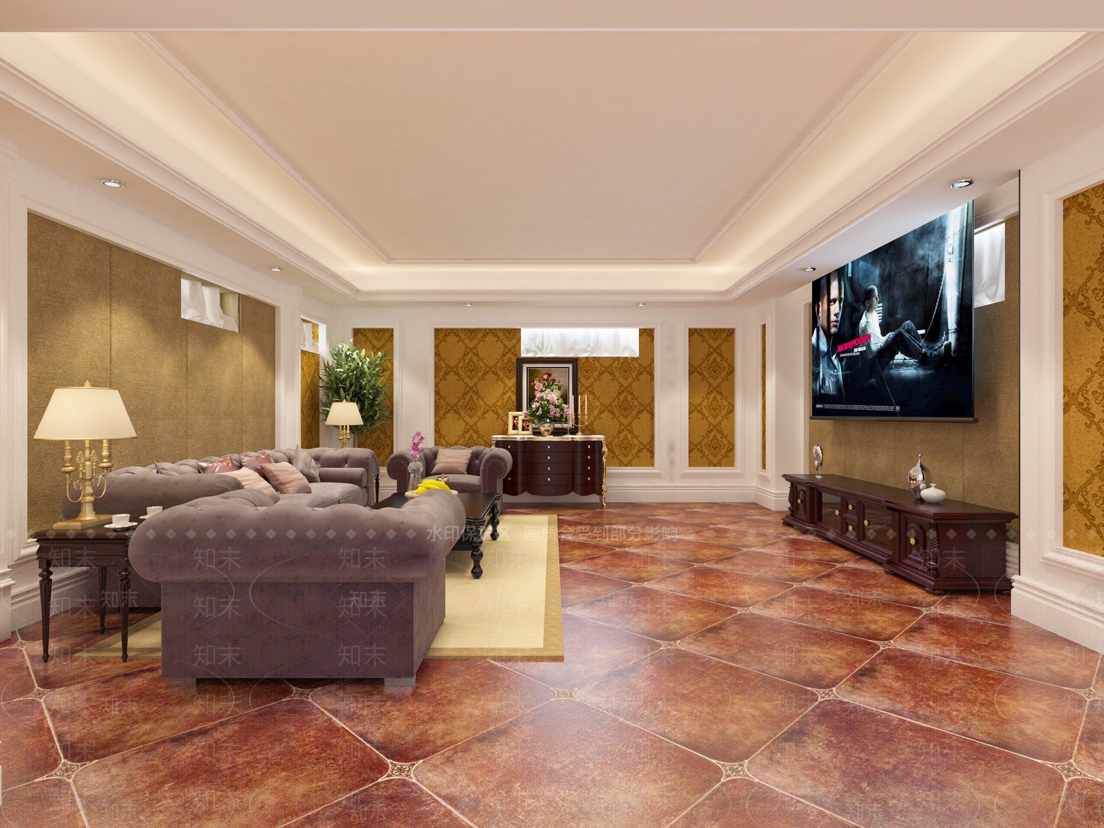 美式简欧家居客厅3D模型下载【ID:1194183958】