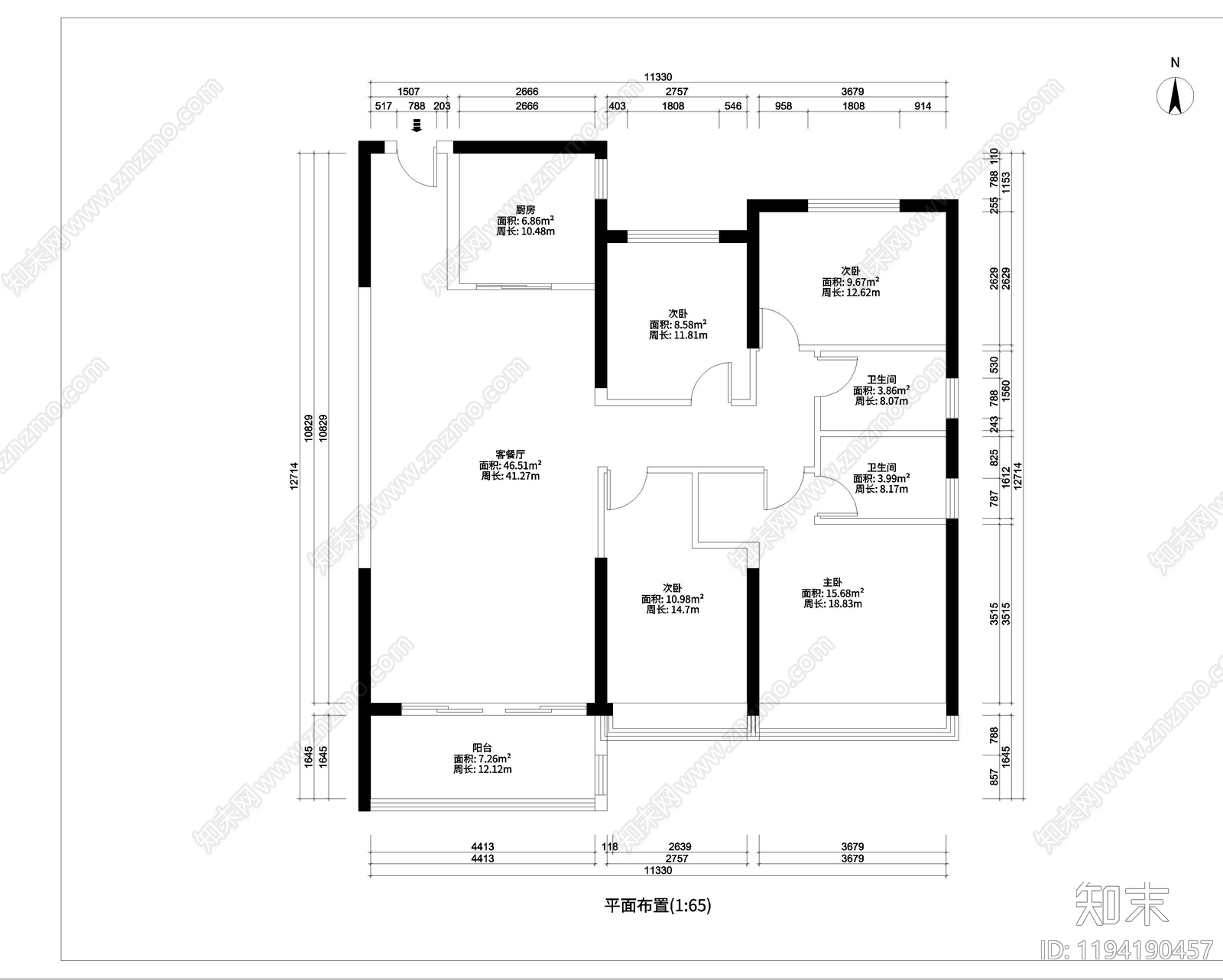 原始户型图施工图下载【ID:1194190457】
