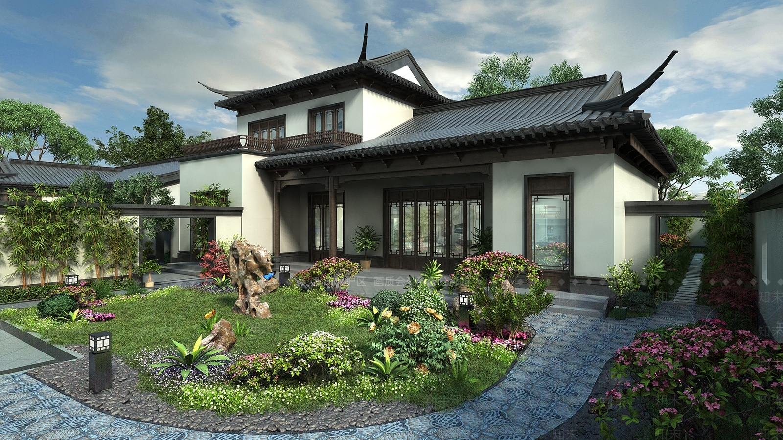 中式住宅景观3D模型下载【ID:1194193284】