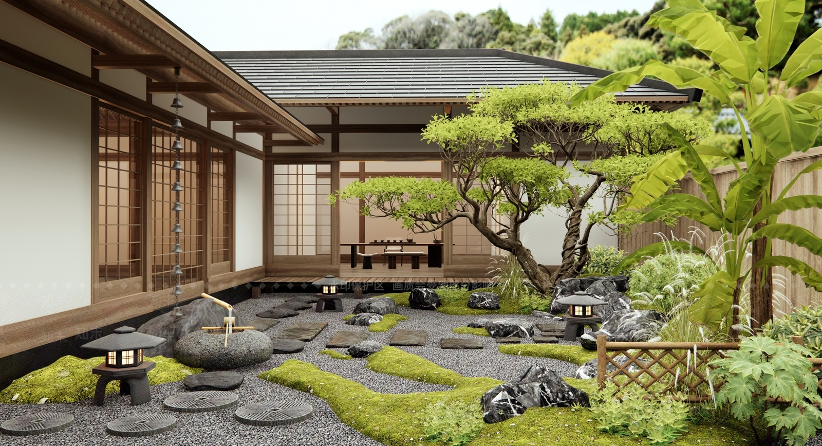日式禅意庭院3D模型下载【ID:1194193072】