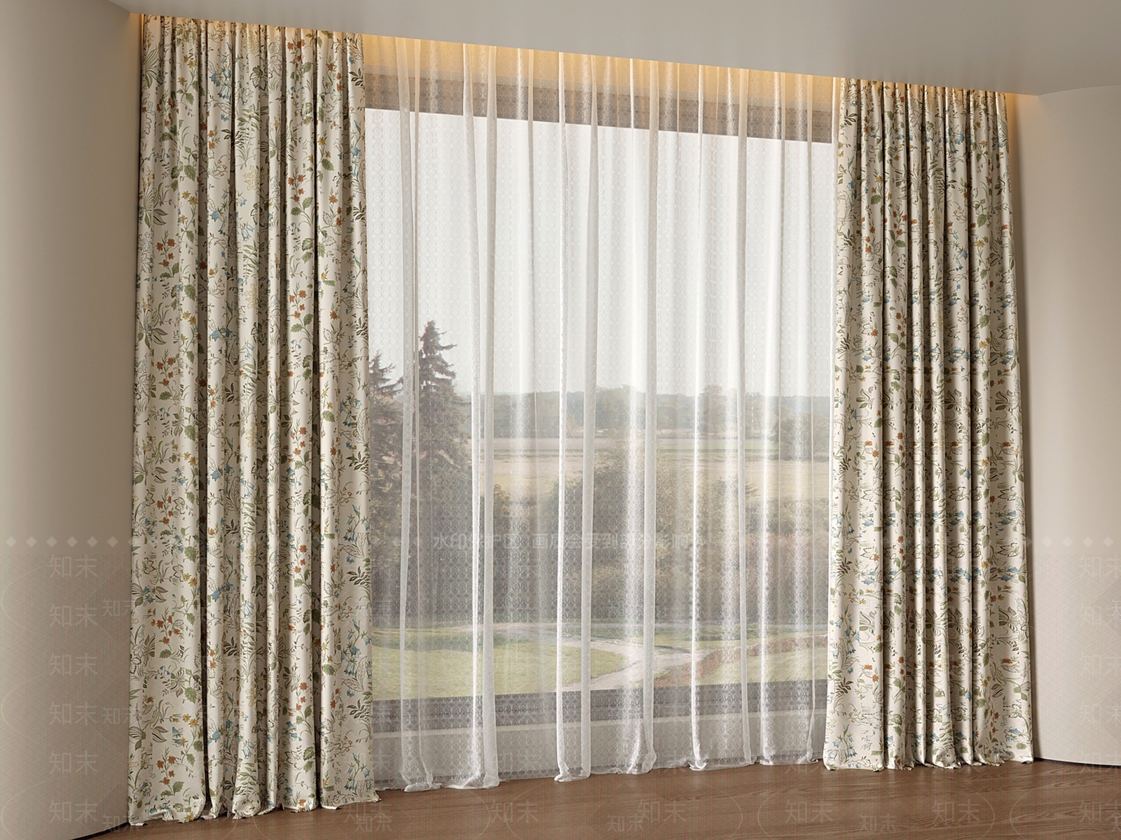 法式美式通用窗帘3D模型下载【ID:1194193198】