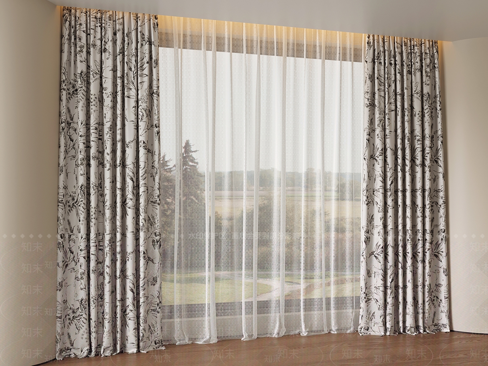 法式简欧通用窗帘3D模型下载【ID:1194193758】