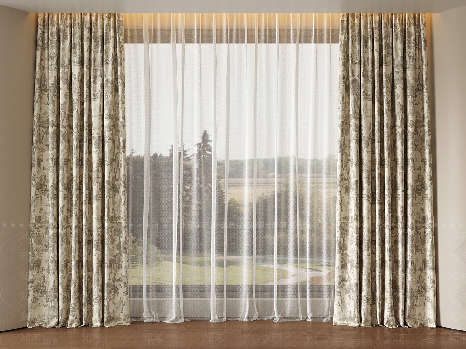 法式美式通用窗帘3D模型下载【ID:1194194465】