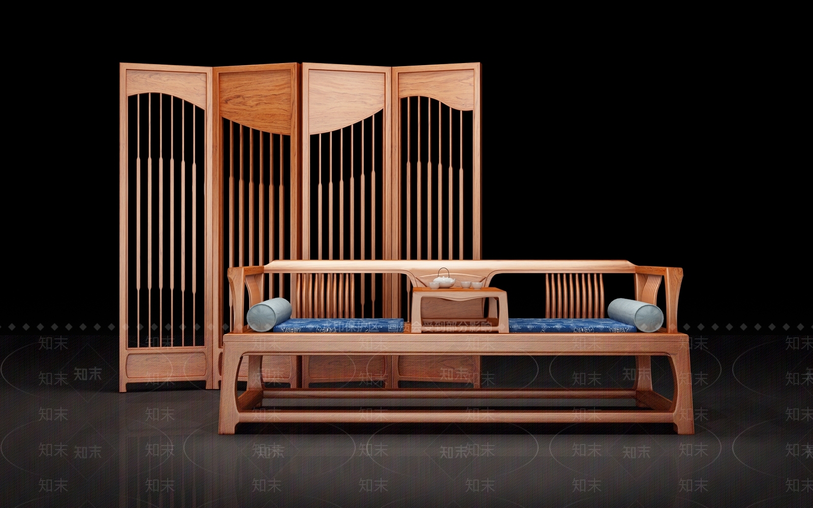 新中式三人沙发3D模型下载【ID:1194194800】