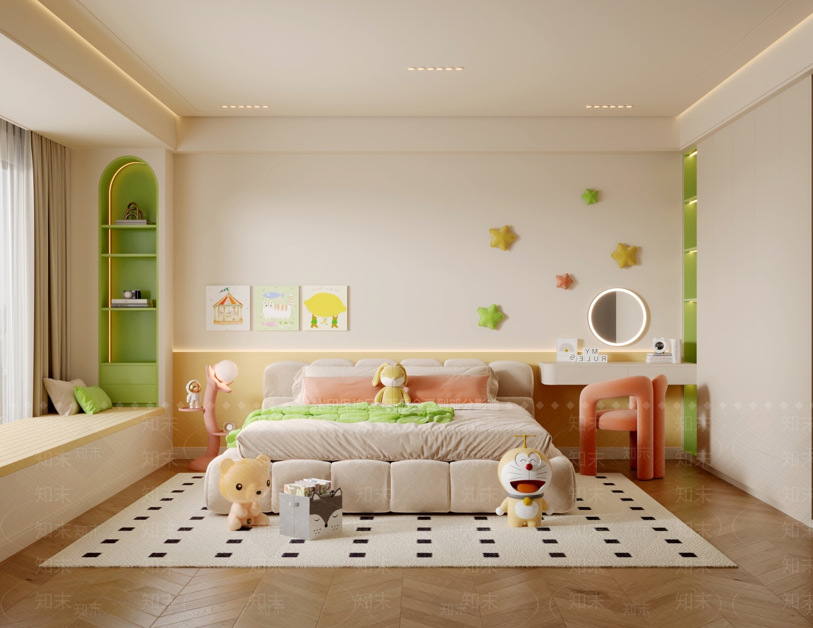 现代奶油女孩房3D模型下载【ID:1194195011】