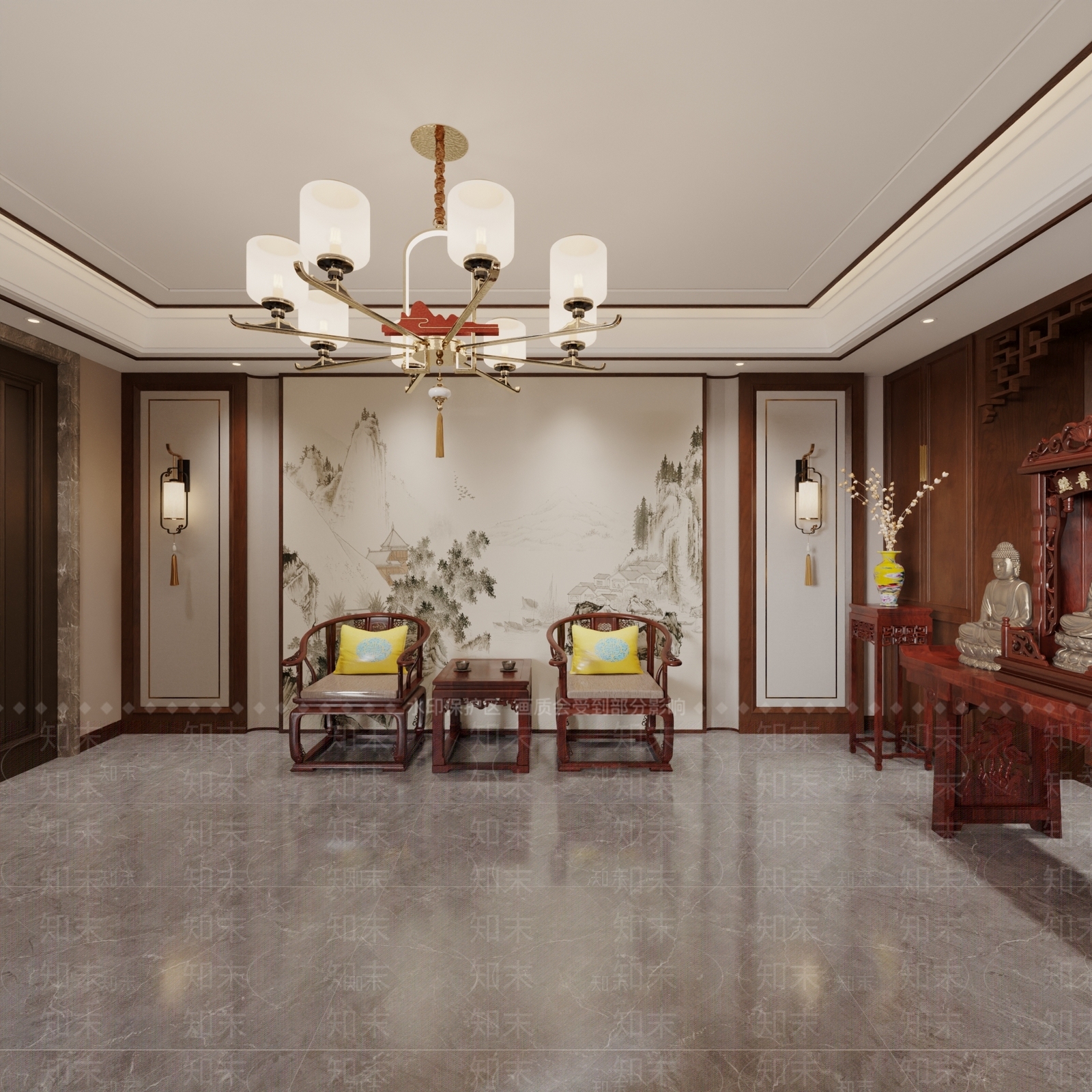 新中式中式佛堂3D模型下载【ID:1194196695】