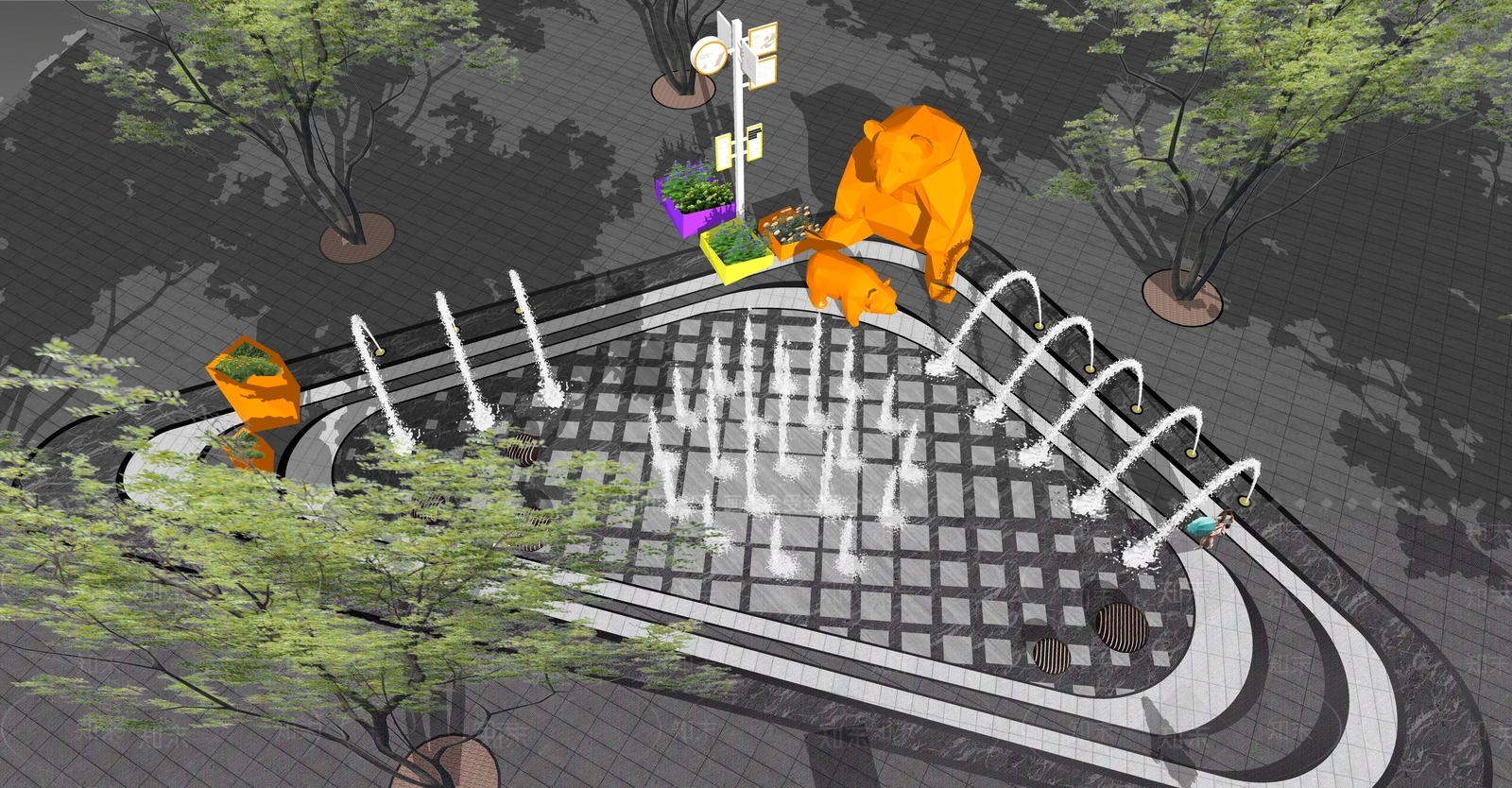 现代广场景观SU模型下载【ID:1194196677】