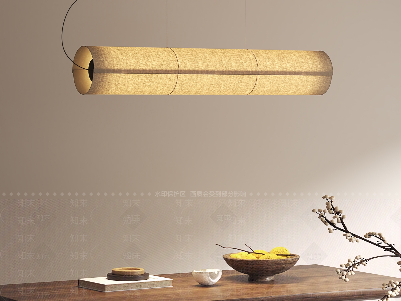 日式侘寂长条吊灯SU模型下载【ID:1194197156】