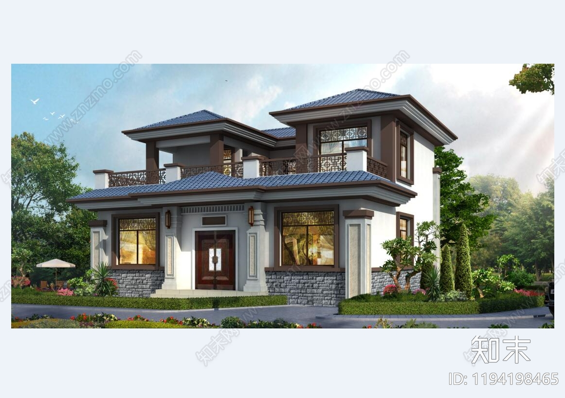 新中式别墅建筑施工图下载【ID:1194198465】