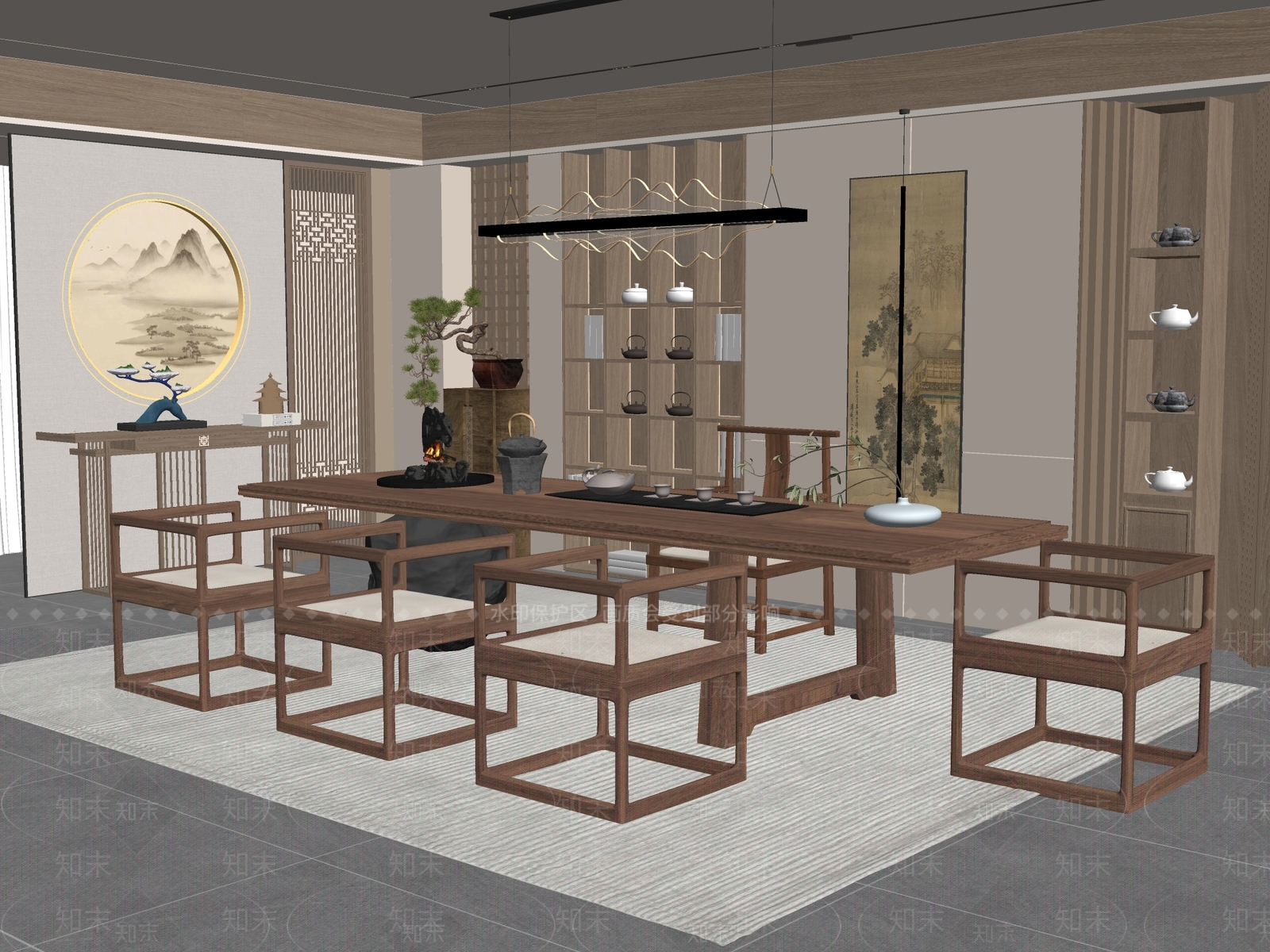 新中式中式茶室SU模型下载【ID:1194203380】
