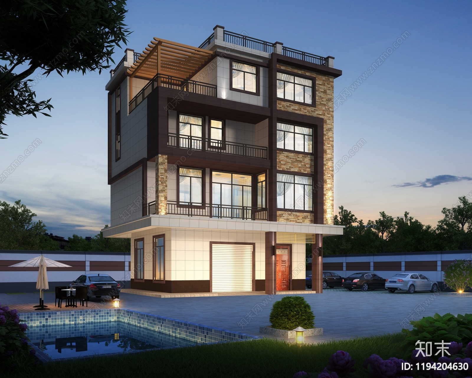 现代简约别墅建筑施工图下载【ID:1194204630】