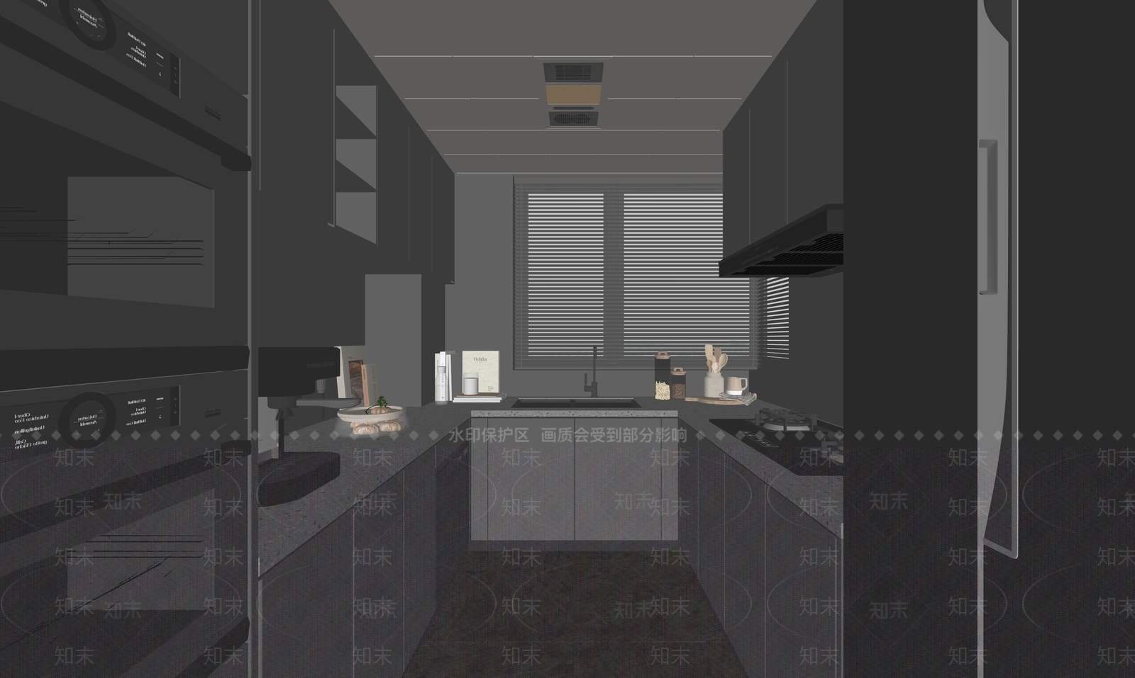 现代封闭式厨房SU模型下载【ID:1194210999】