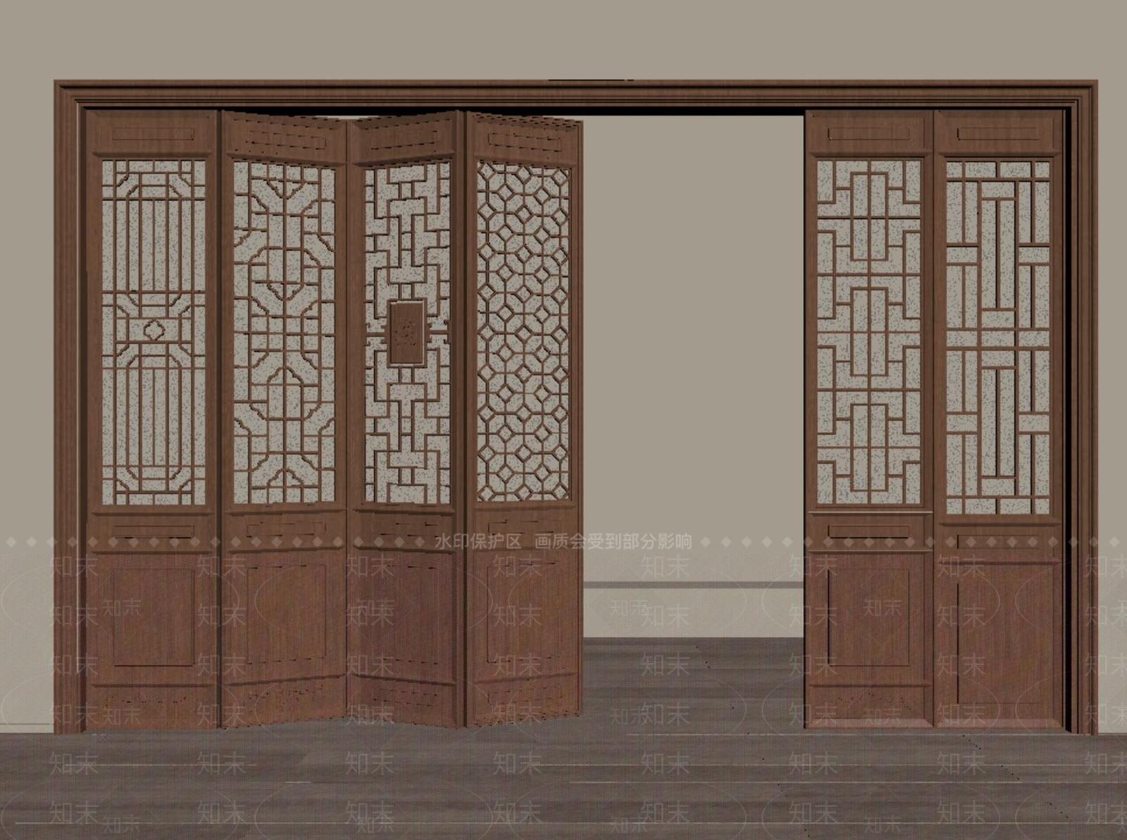 中式新中式折叠门SU模型下载【ID:1194214822】