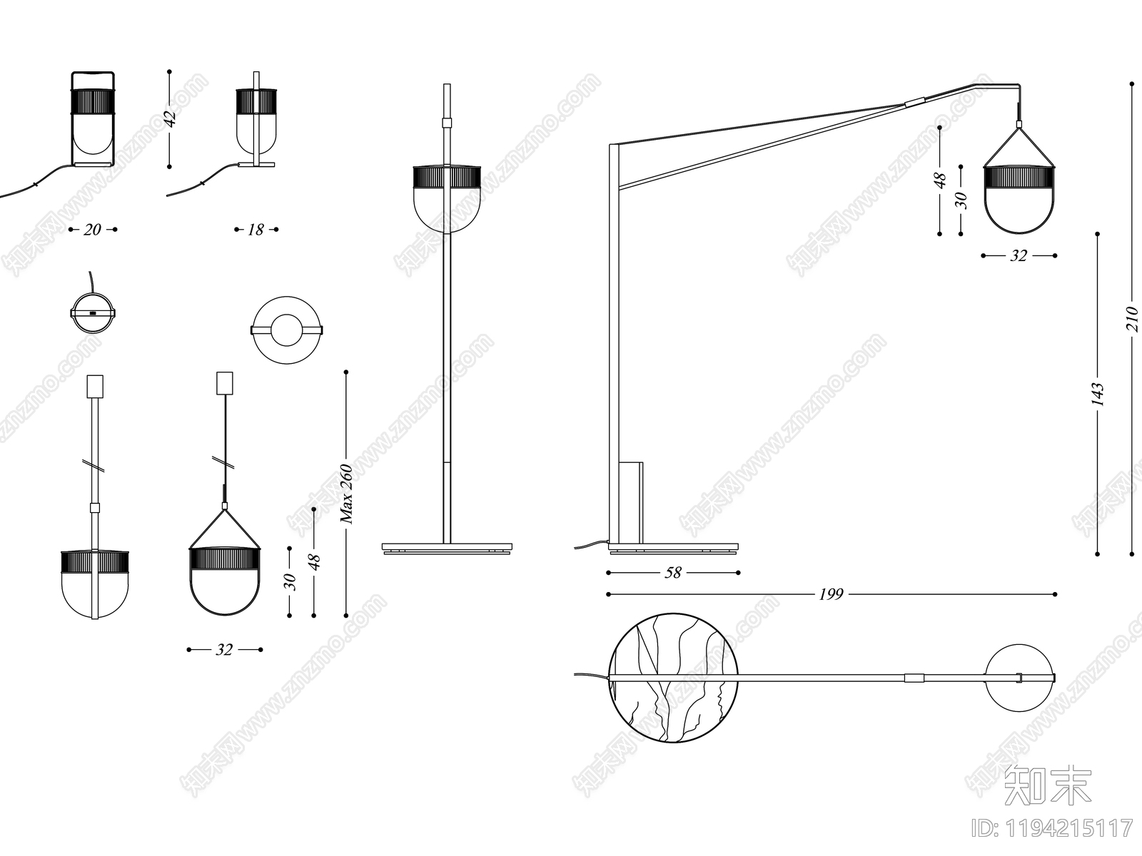 现代灯具图库施工图下载【ID:1194215117】