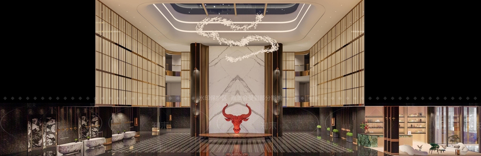 现代轻奢酒店大堂SU模型下载【ID:1194216207】