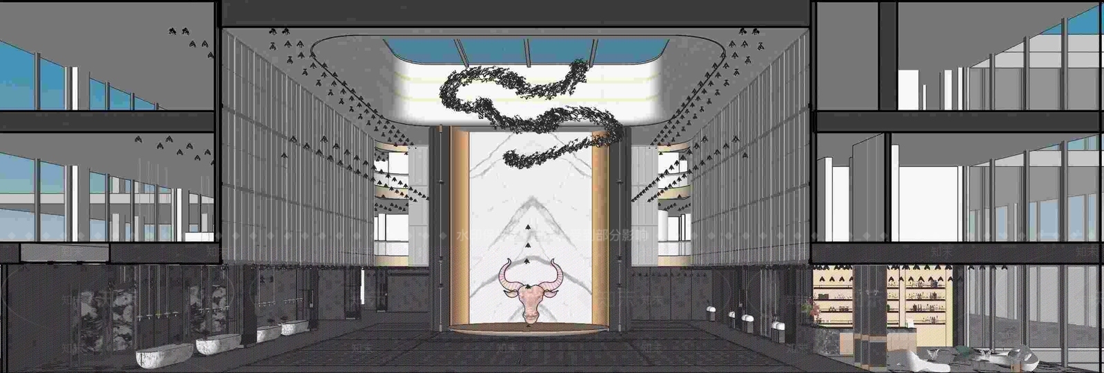 现代轻奢酒店大堂SU模型下载【ID:1194216207】