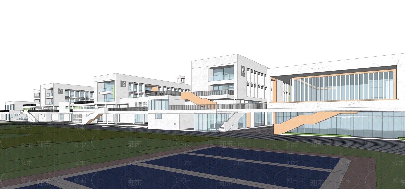 现代学校建筑SU模型下载【ID:1194219863】