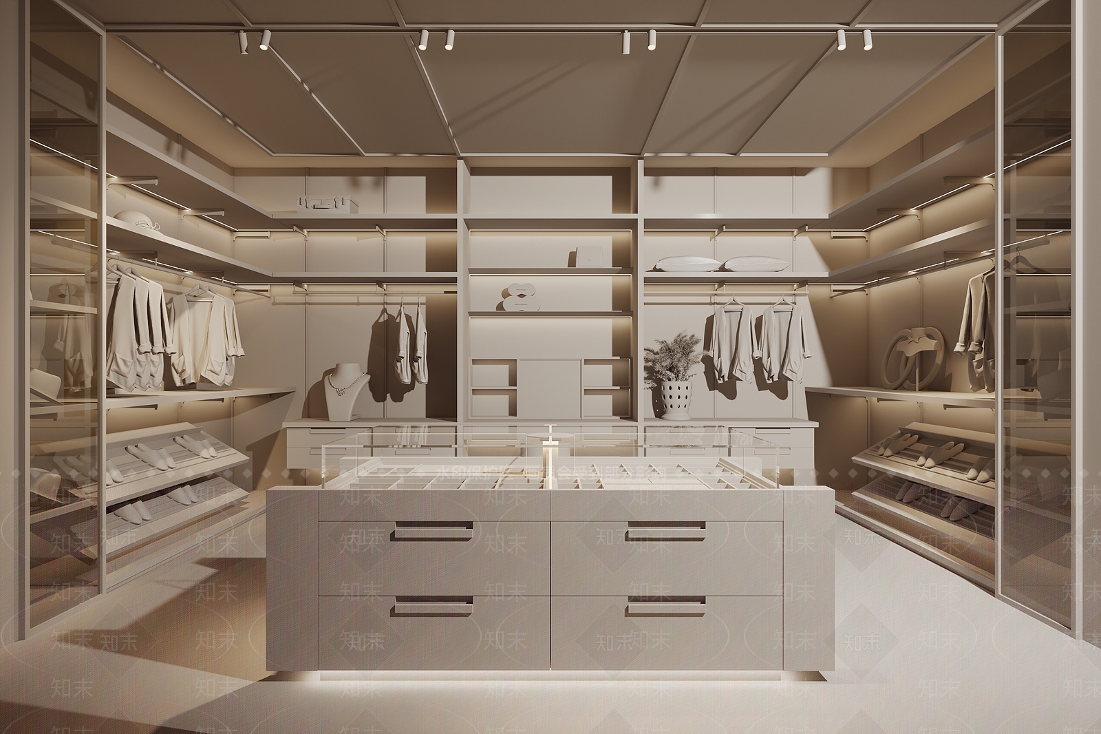 现代原木衣帽间3D模型下载【ID:1194220358】