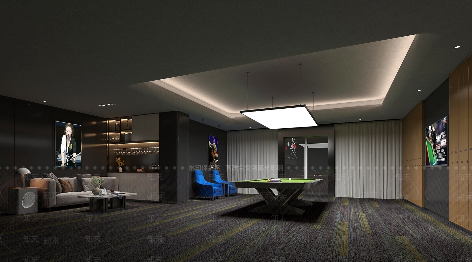 现代新中式台球室3D模型下载【ID:1194223869】