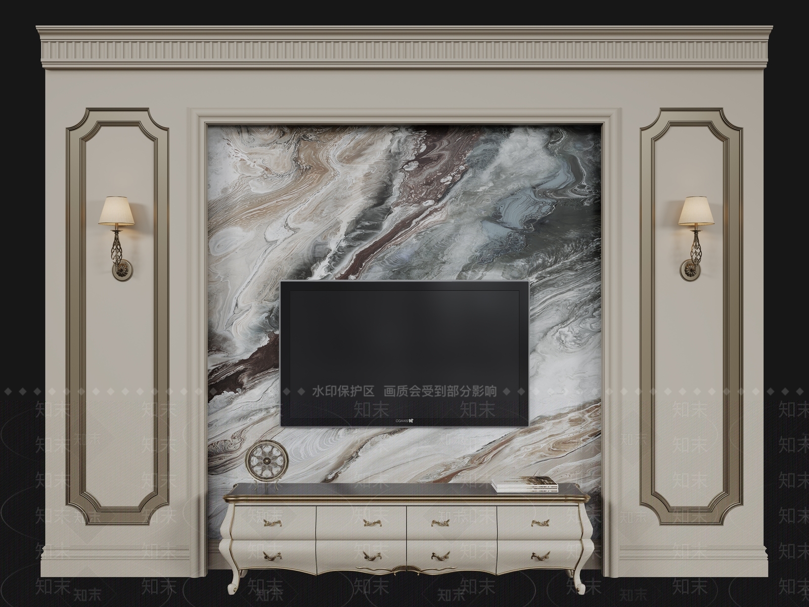 法式欧式背景墙SU模型下载【ID:1194223428】