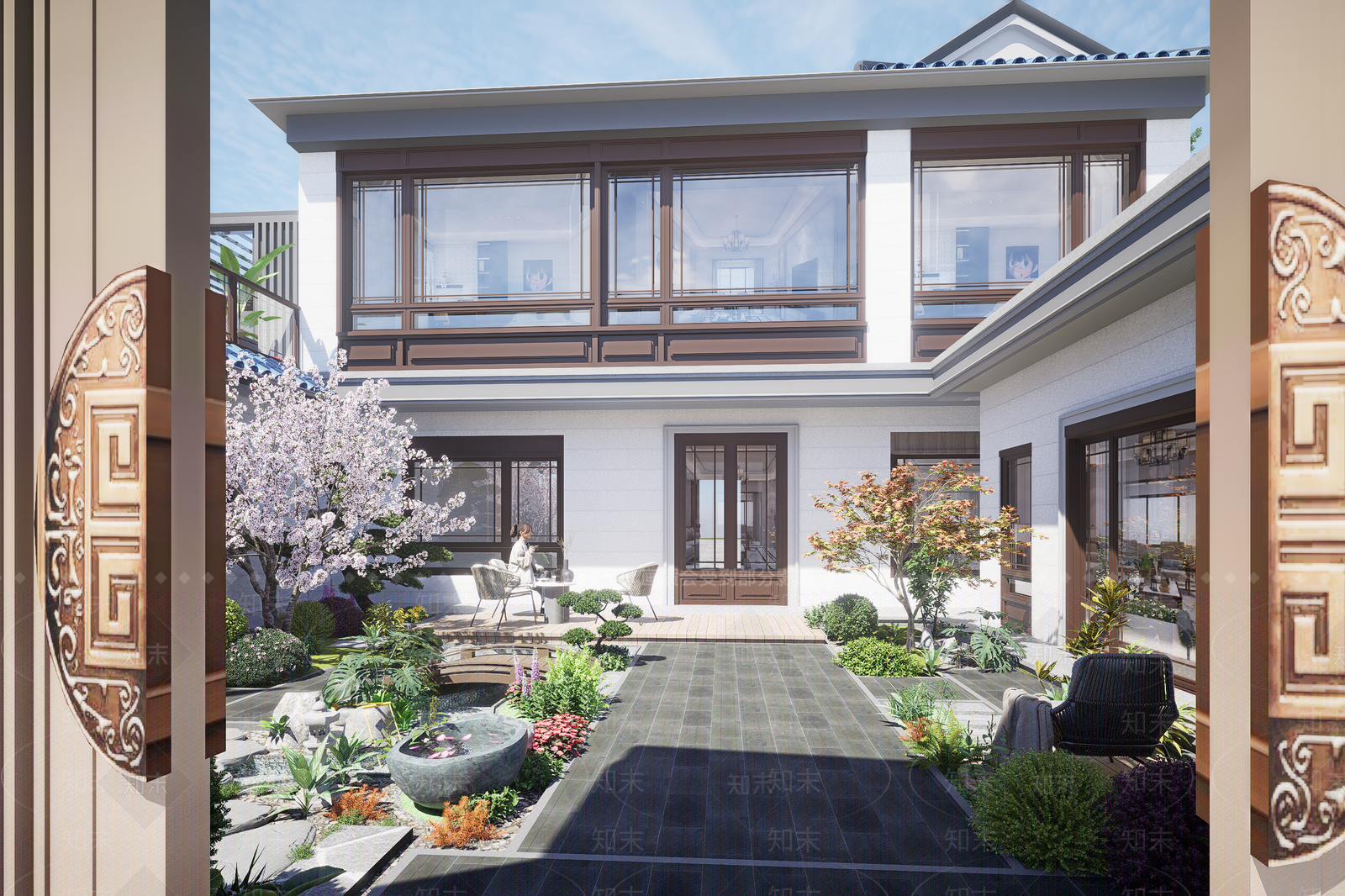 新中式现代屋顶花园SU模型下载【ID:1194230060】