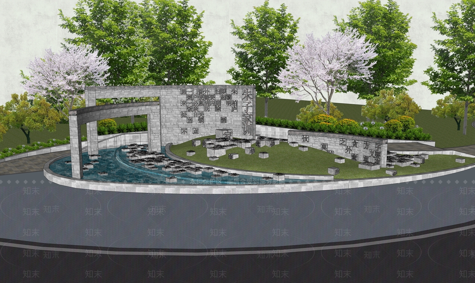 新中式现代景墙SU模型下载【ID:1194230827】