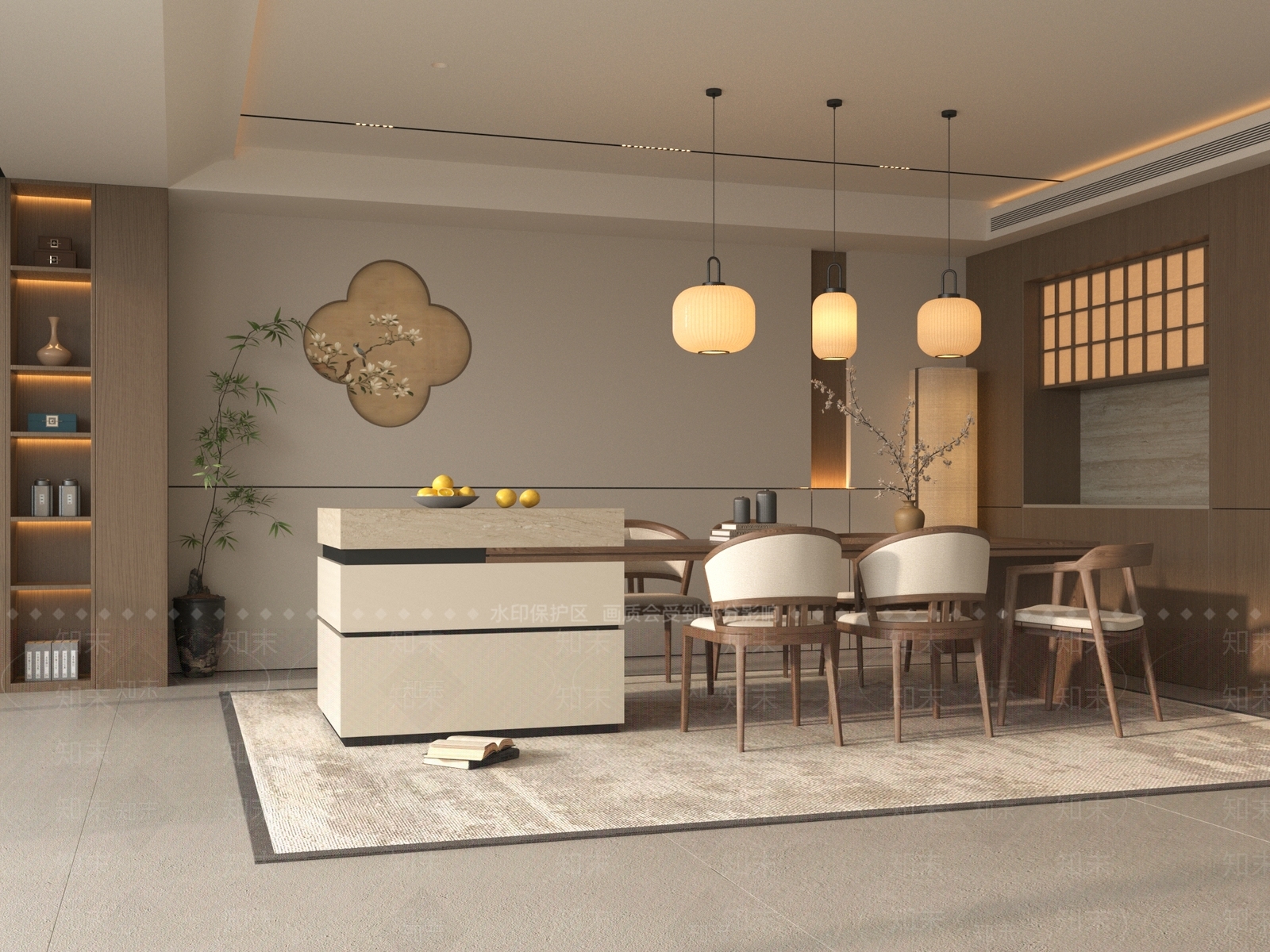 新中式客餐厅SU模型下载【ID:1194234173】