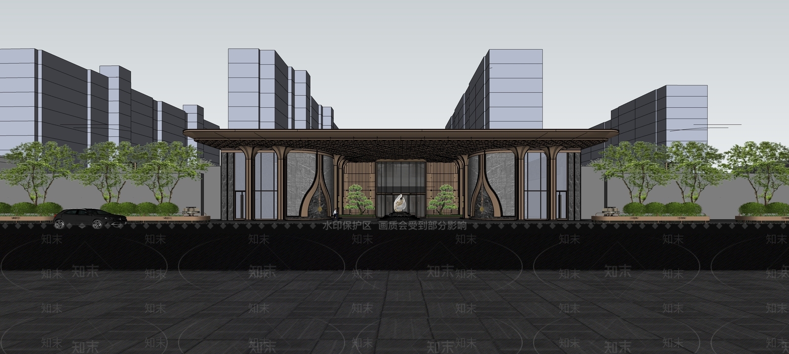 现代轻奢入口大门SU模型下载【ID:1194232200】