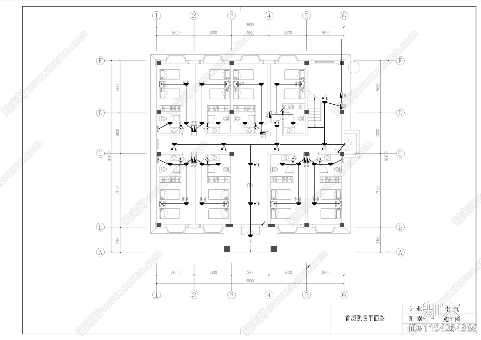 欧式简欧民宿建筑cad施工图下载【ID:1194234366】
