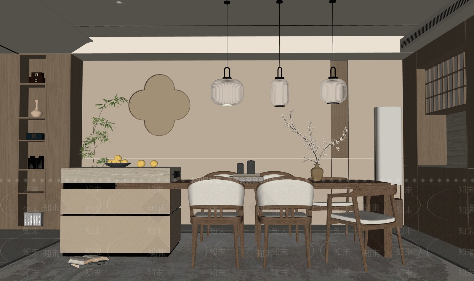 新中式客餐厅SU模型下载【ID:1194234173】