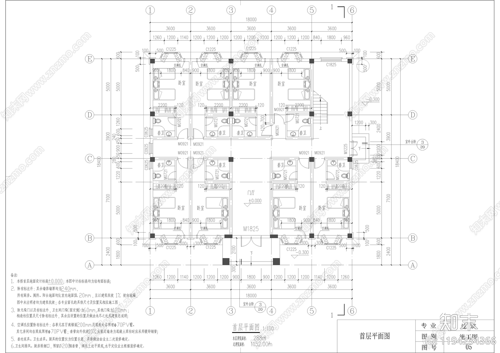欧式简欧民宿建筑cad施工图下载【ID:1194234366】