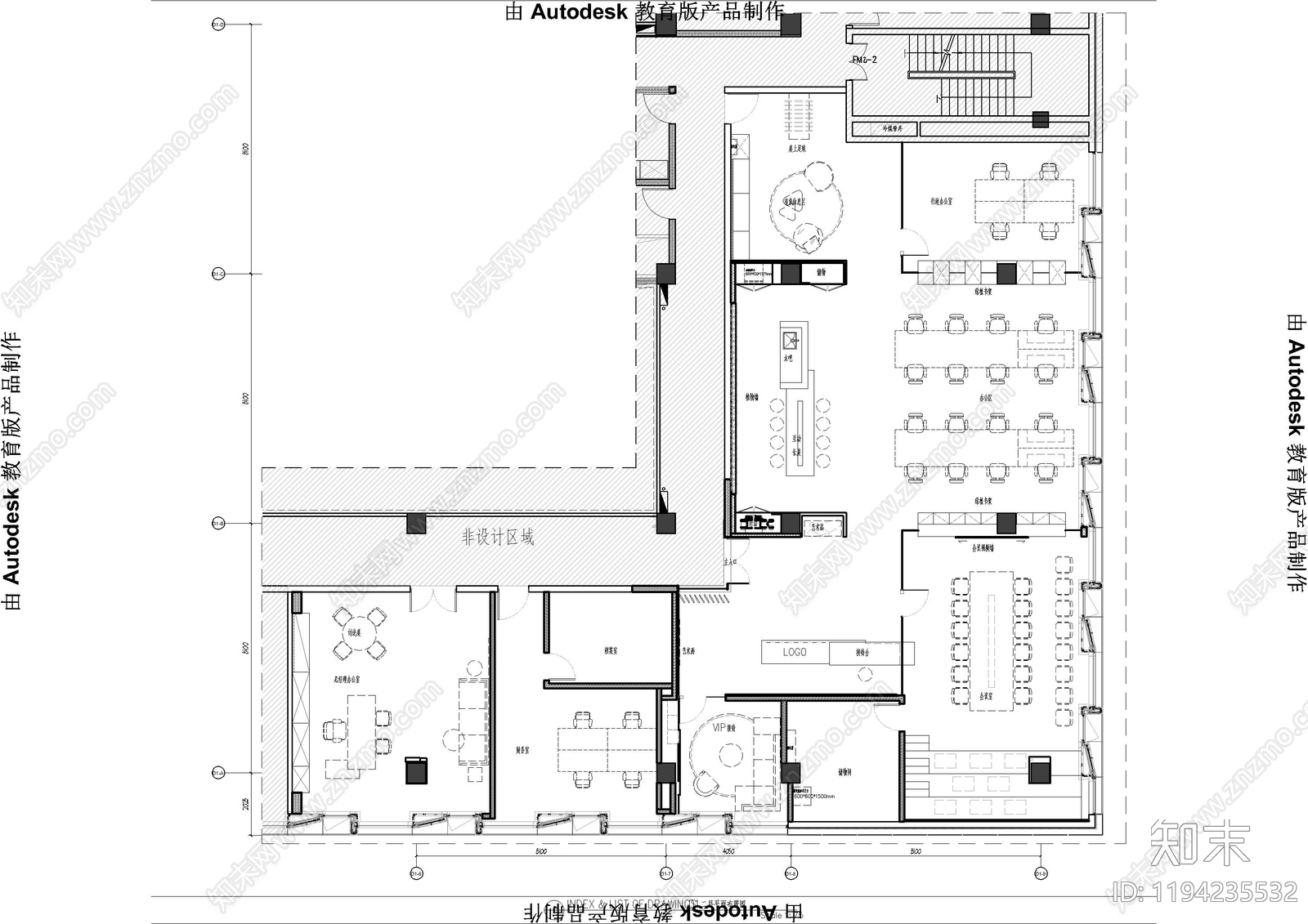 现代整体办公空间cad施工图下载【ID:1194235532】