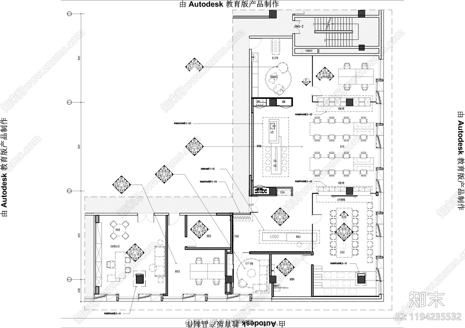 现代整体办公空间cad施工图下载【ID:1194235532】