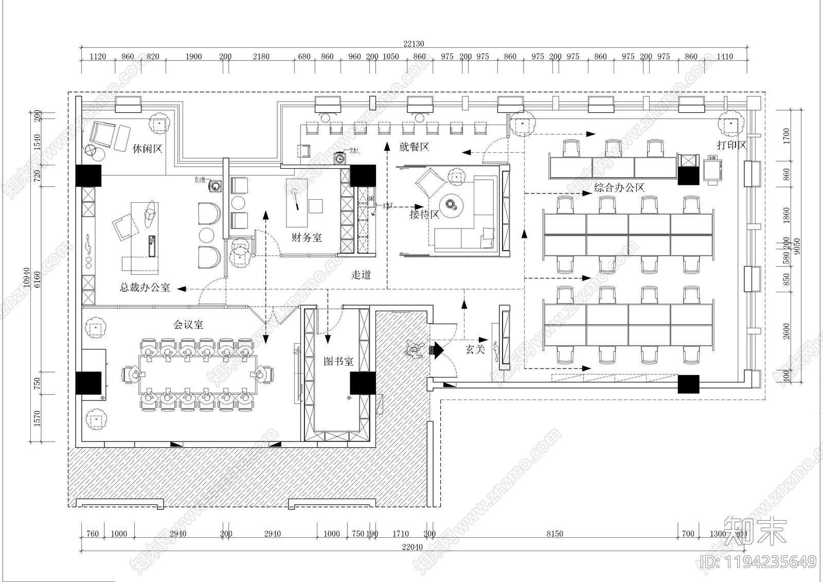 现代独立办公室cad施工图下载【ID:1194235649】