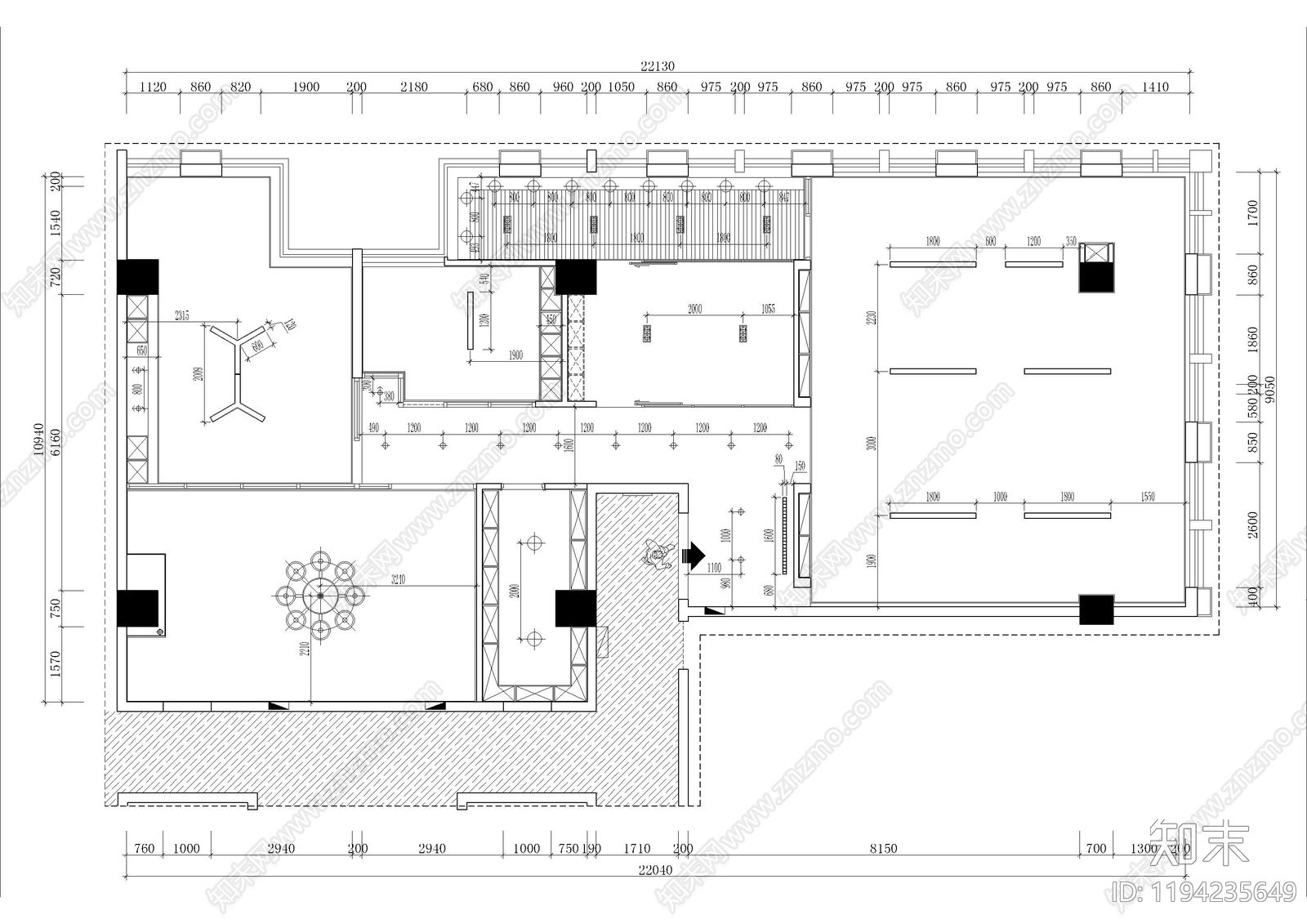 现代独立办公室cad施工图下载【ID:1194235649】