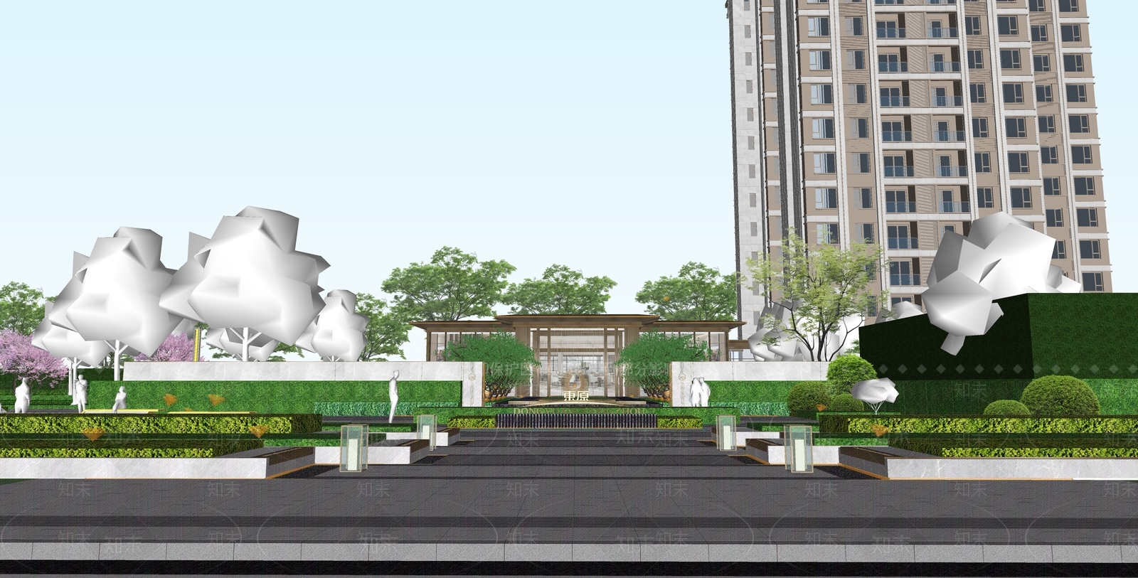 现代小区景观SU模型下载【ID:1194243481】